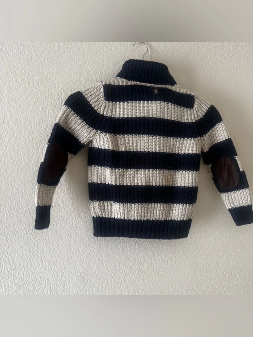 Boy's Baby Gap Toddler Navy Blue Striped Cable Knit Heavy Sweater w/ Elbow Patch